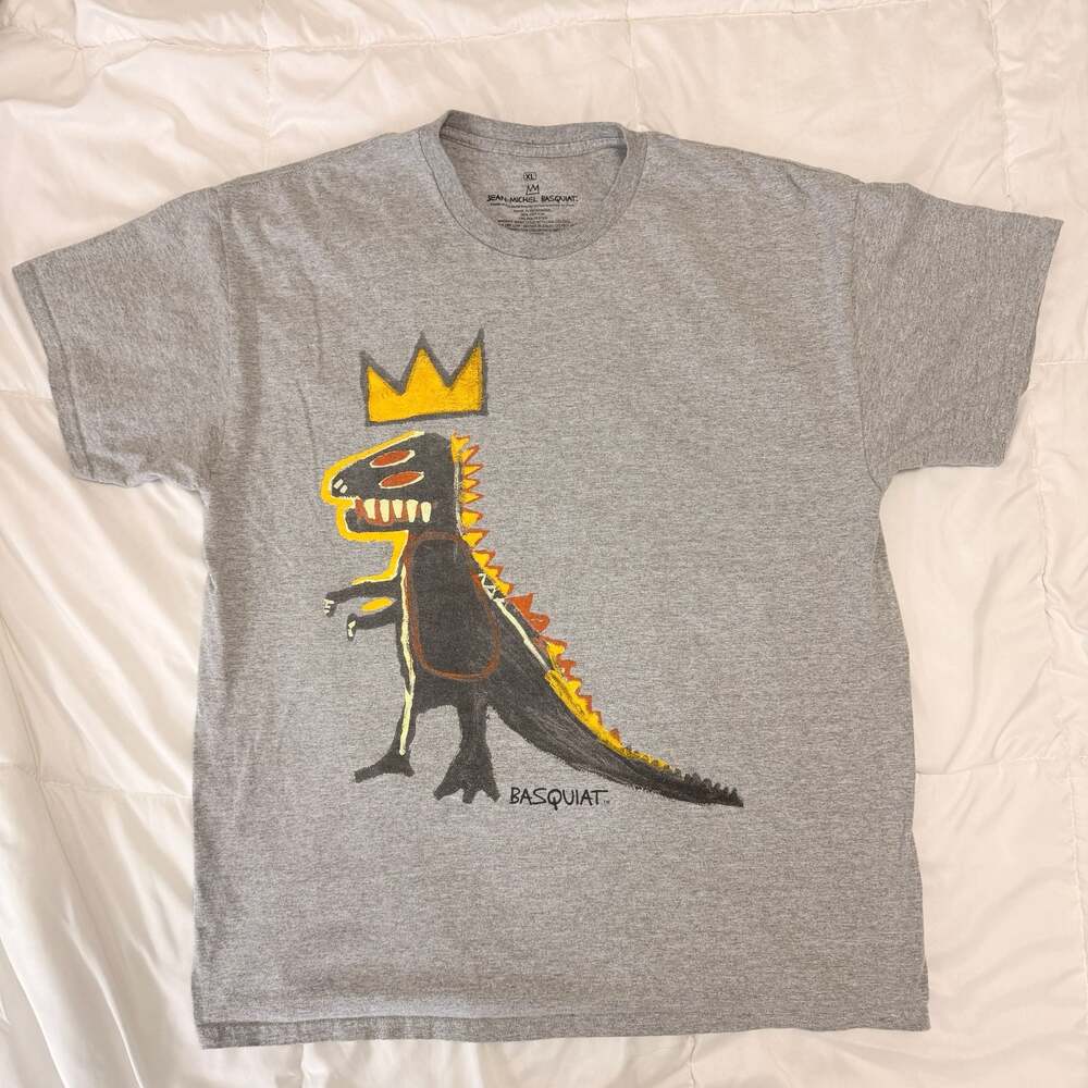 Jean-Michel Basquiat Crowned Dinosaur Graphic Tee Gray XL